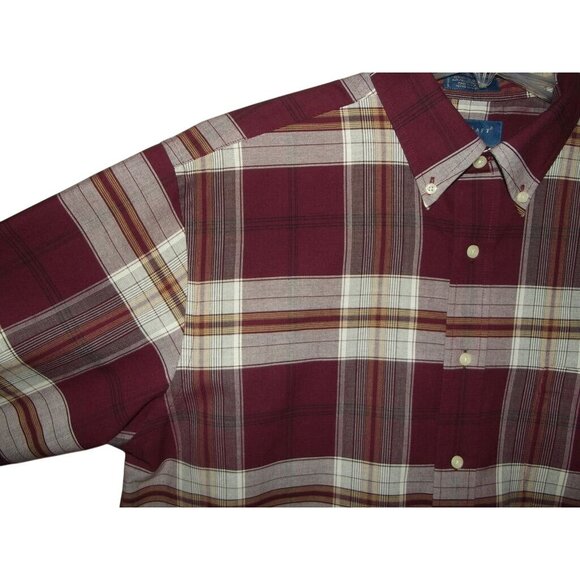Towncraft Shirt Mens Sz Large Plaid Button-Up Long Sleeve Burgundy Wrinkle Free - Picture 6 of 11